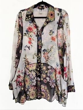 John Mark Floral Layered Lightweight Button Up Top, 1X